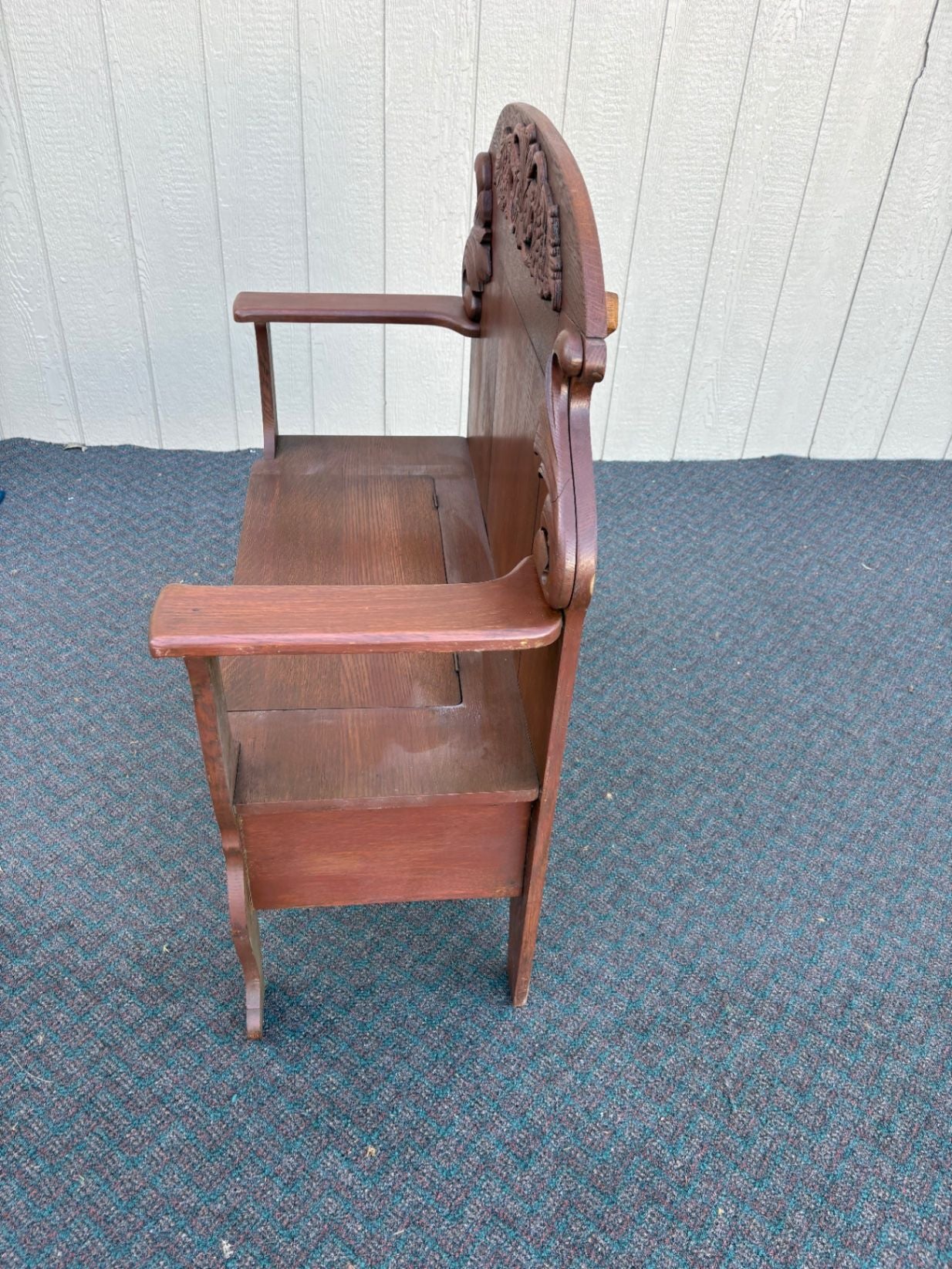 67564 Victorian Hall Seat with Intricate Carving in Rich Oak Finish