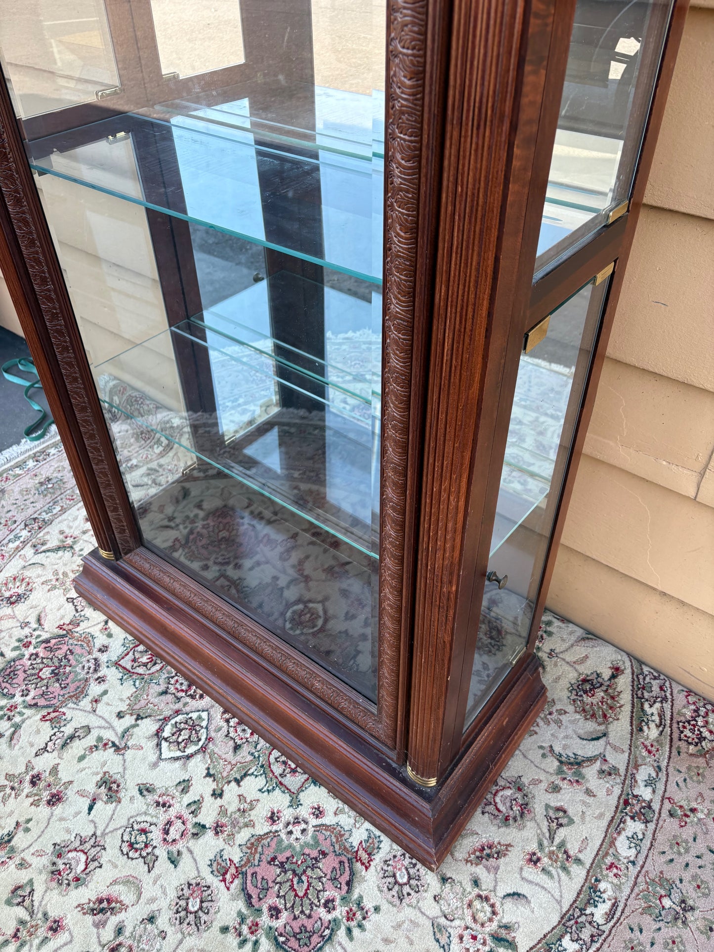 67786  Elegant Mahogany Curio Cabinet with Glass Shelves and Lighting