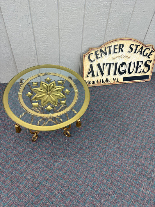 67703 Italian Mid-Century Brass and Glass Round Accent Table