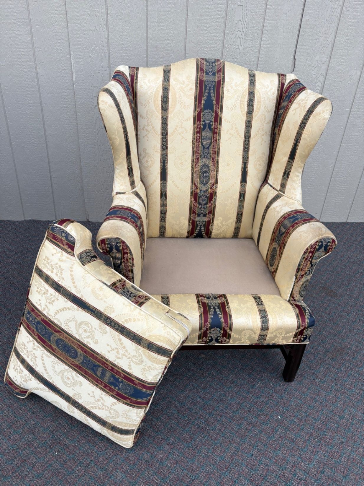 67518  Elegant Chippendale Wing Chair with Striped Upholstery