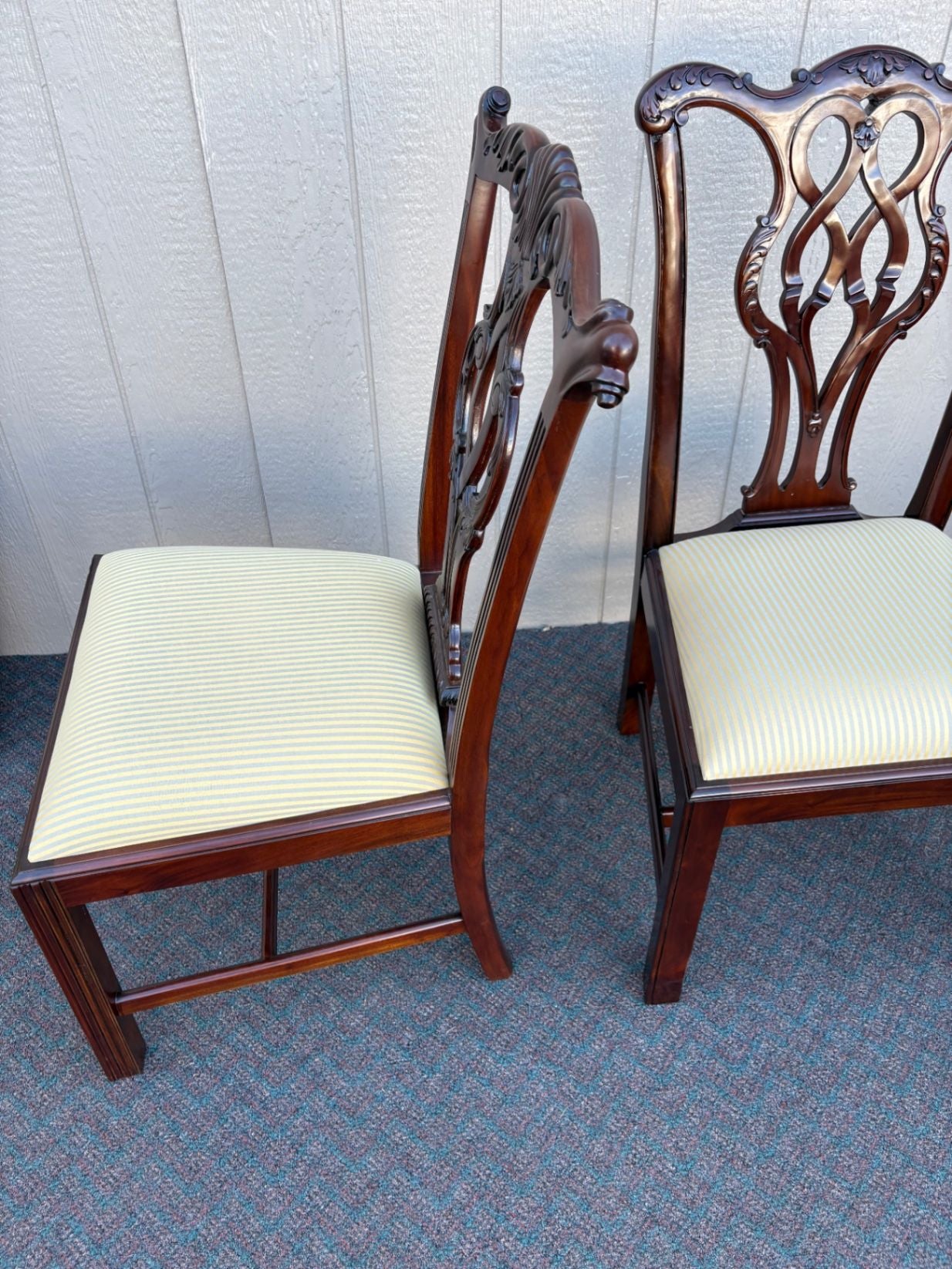 67641 Pair of Chippendale Style Mahogany Side Chairs with Upholstered Seats