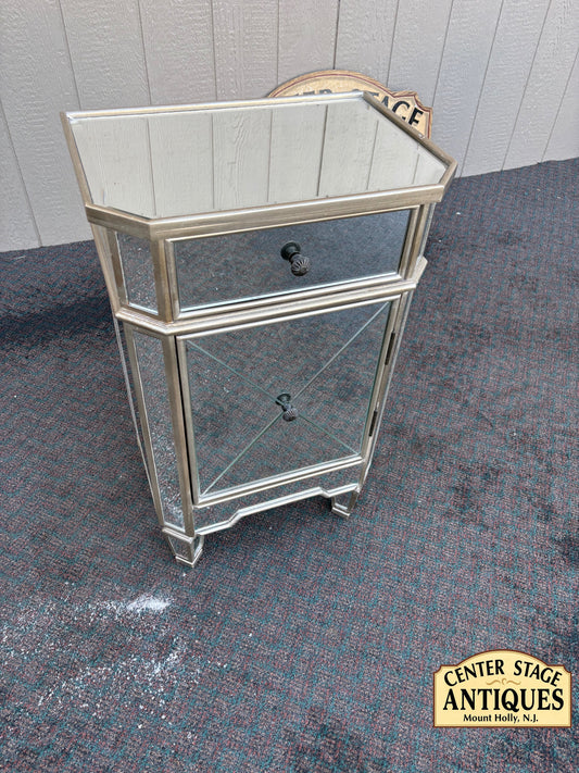 67693 Mirrored Art Deco Nightstand with Single Drawer and Cabinet Door