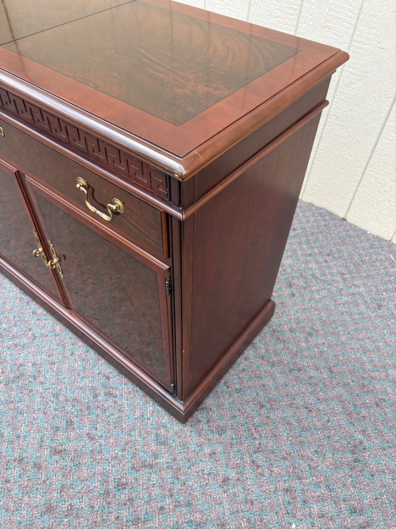 67768 Drexel Mid-Century Modern Mahogany Bar Cabinet with Greek Key Design
