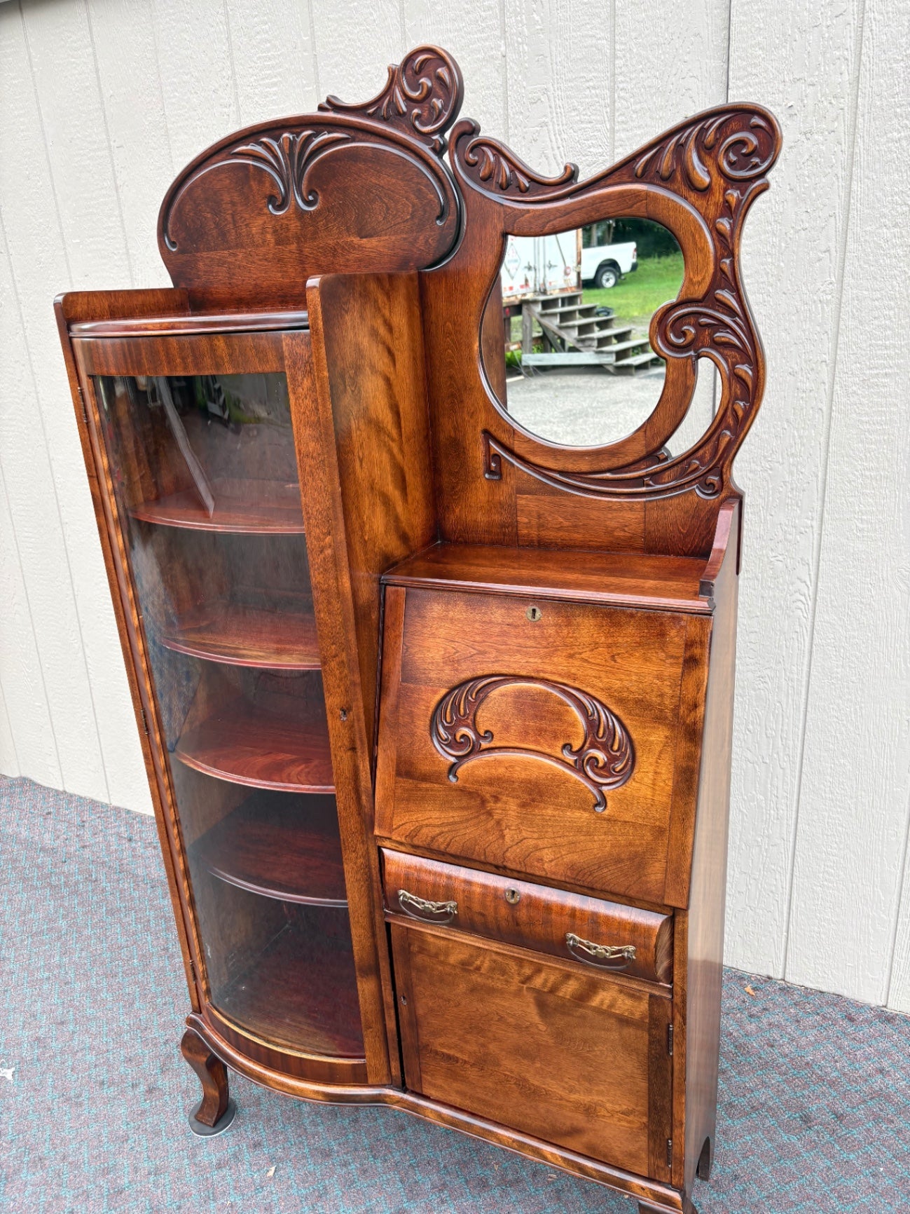 68103 Edwardian Mahogany Side by Side Curio Desk with Mirror