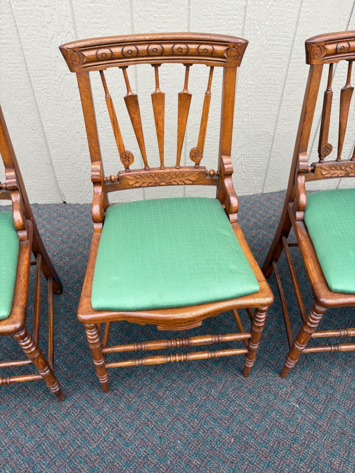 67628 Set of 4 Victorian Oak Dining Chairs with Carved Details
