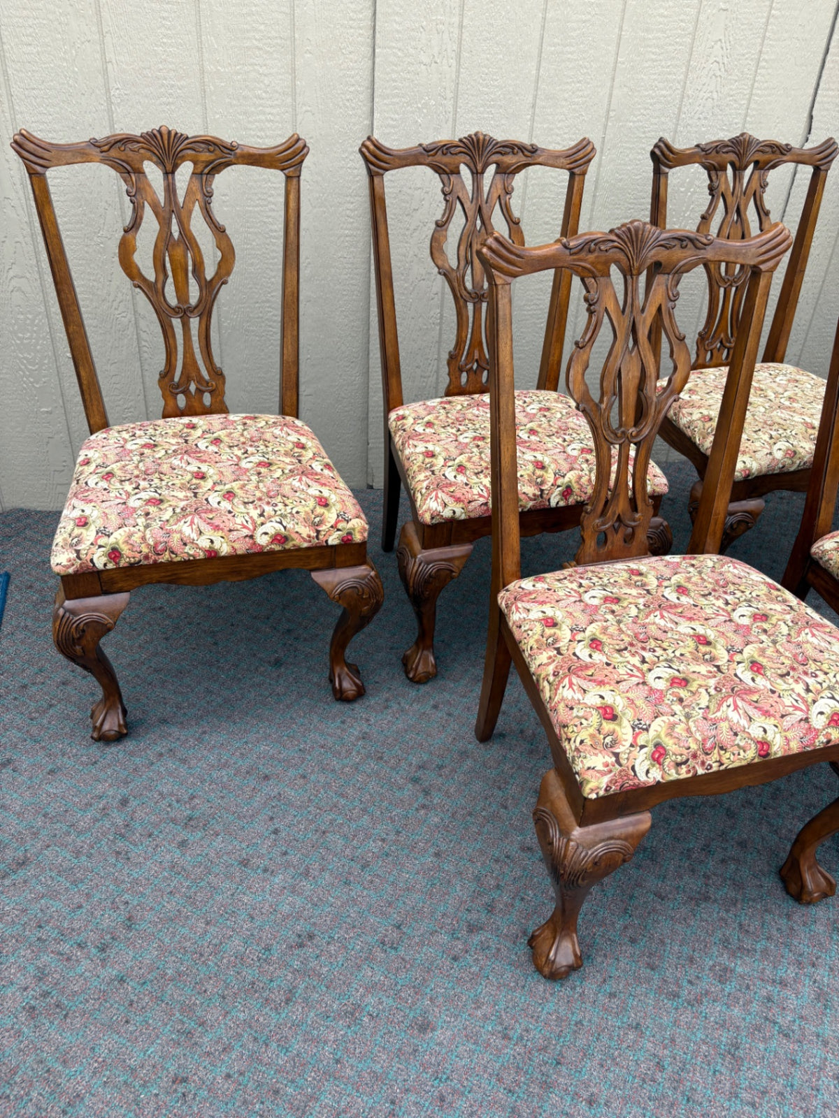 67996  Set of 6 Chippendale Style Dining Chairs with Upholstered Seats