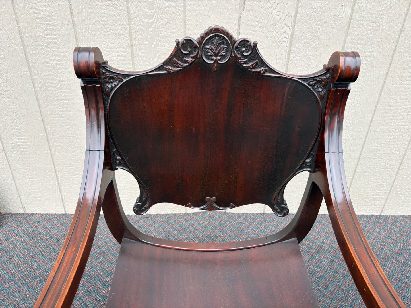 67539  Antique Empire Mahogany U-Back Chair with Ornate Carvings