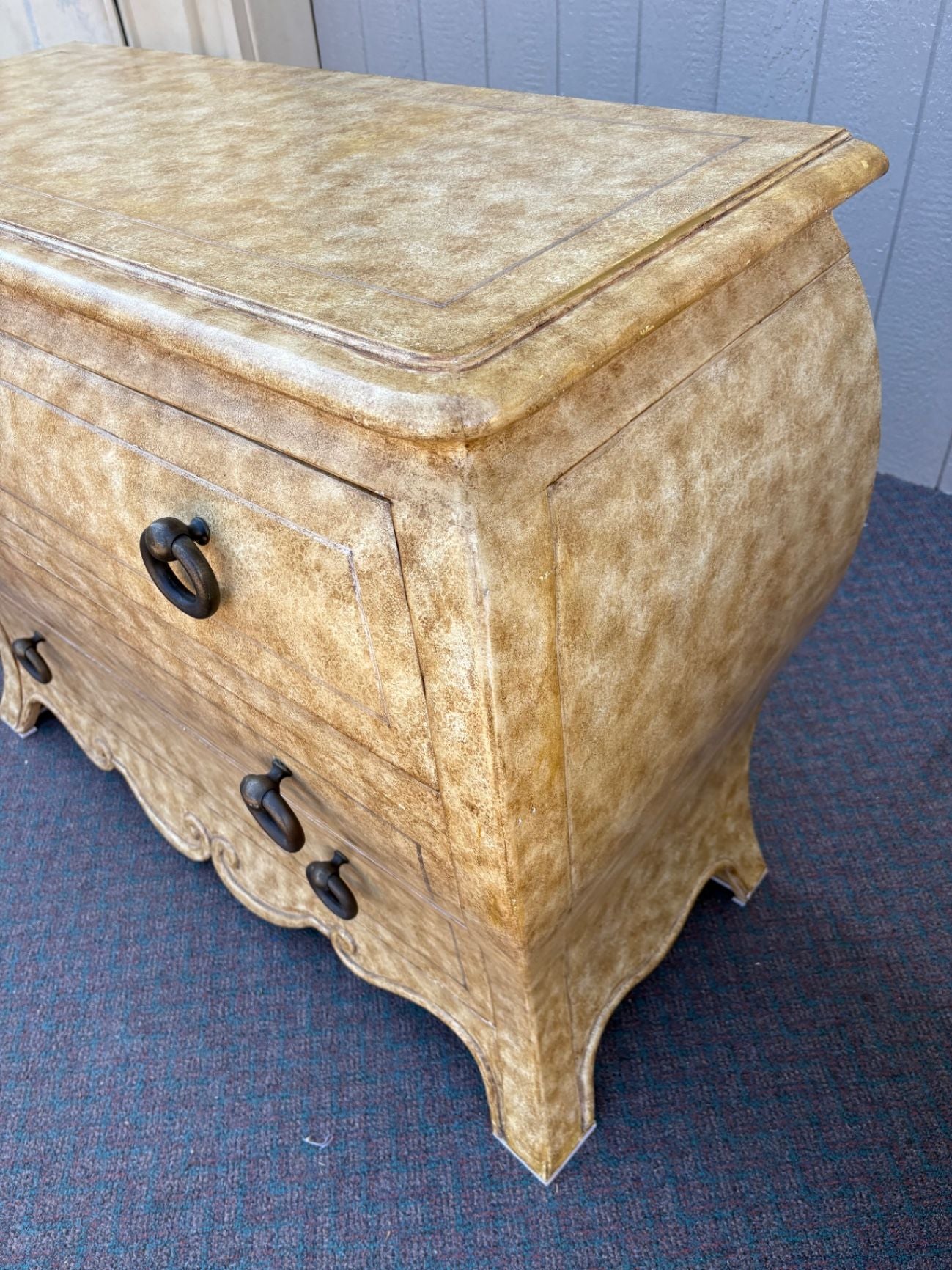 67404 Henredon Bombe Chest of Drawers, Faux Finish, Vintage Elegance