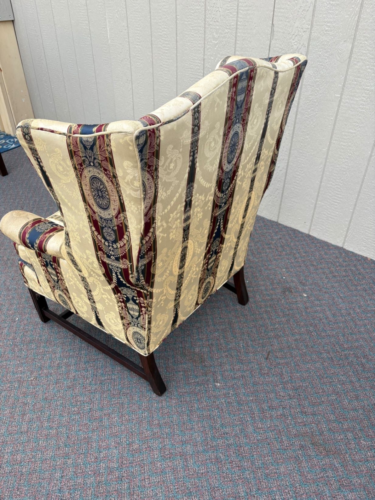 67518  Elegant Chippendale Wing Chair with Striped Upholstery