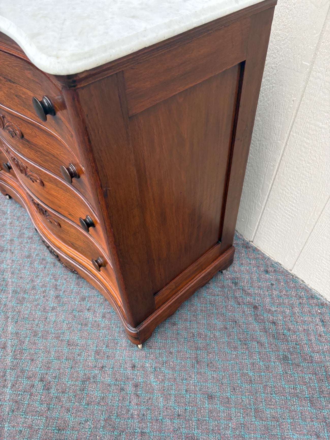 Antique Rosewood Chest with Marble Top and Carved Details