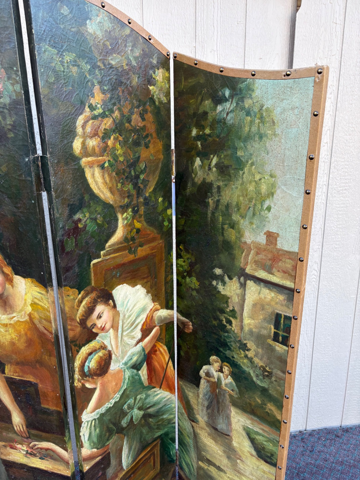 Hand-Painted Victorian Style Four-Panel Dressing Screen