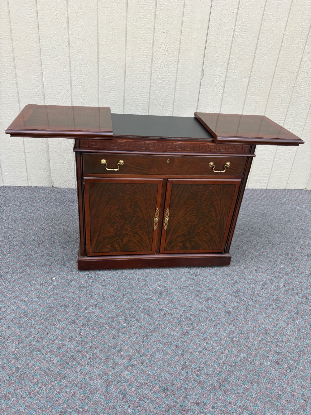 67768 Drexel Mid-Century Modern Mahogany Bar Cabinet with Greek Key Design