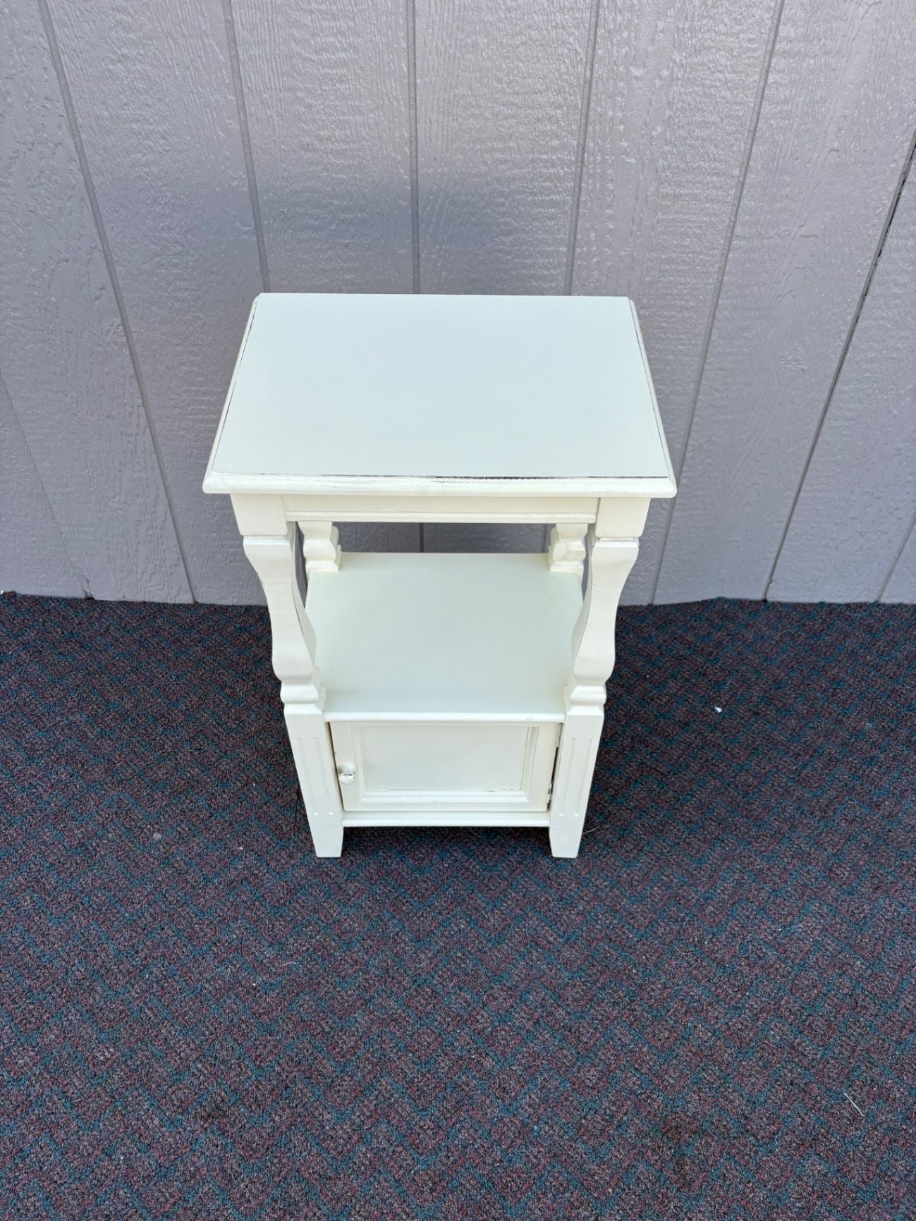 67428 Vintage White Painted Nightstand with Turned Legs