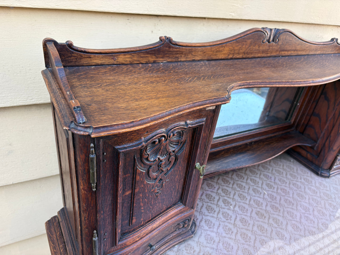 67783 Antique French Louis XV Style Oak Writing Desk with Mirror
