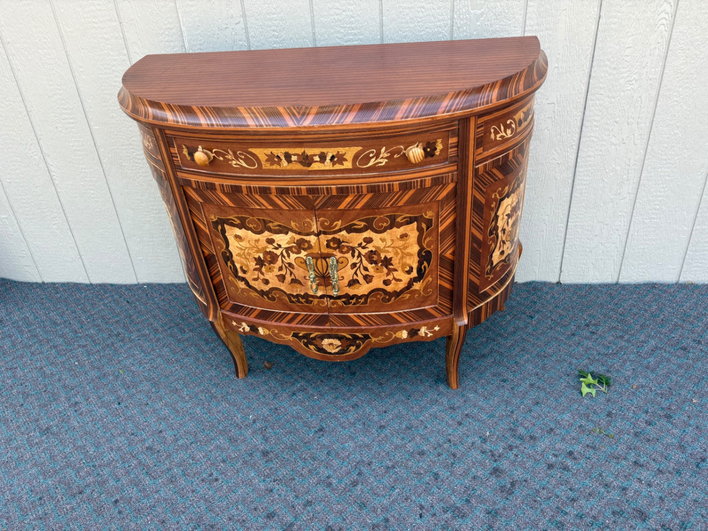 67887 Exquisite Inlaid Demilune Chest with Floral Marquetry