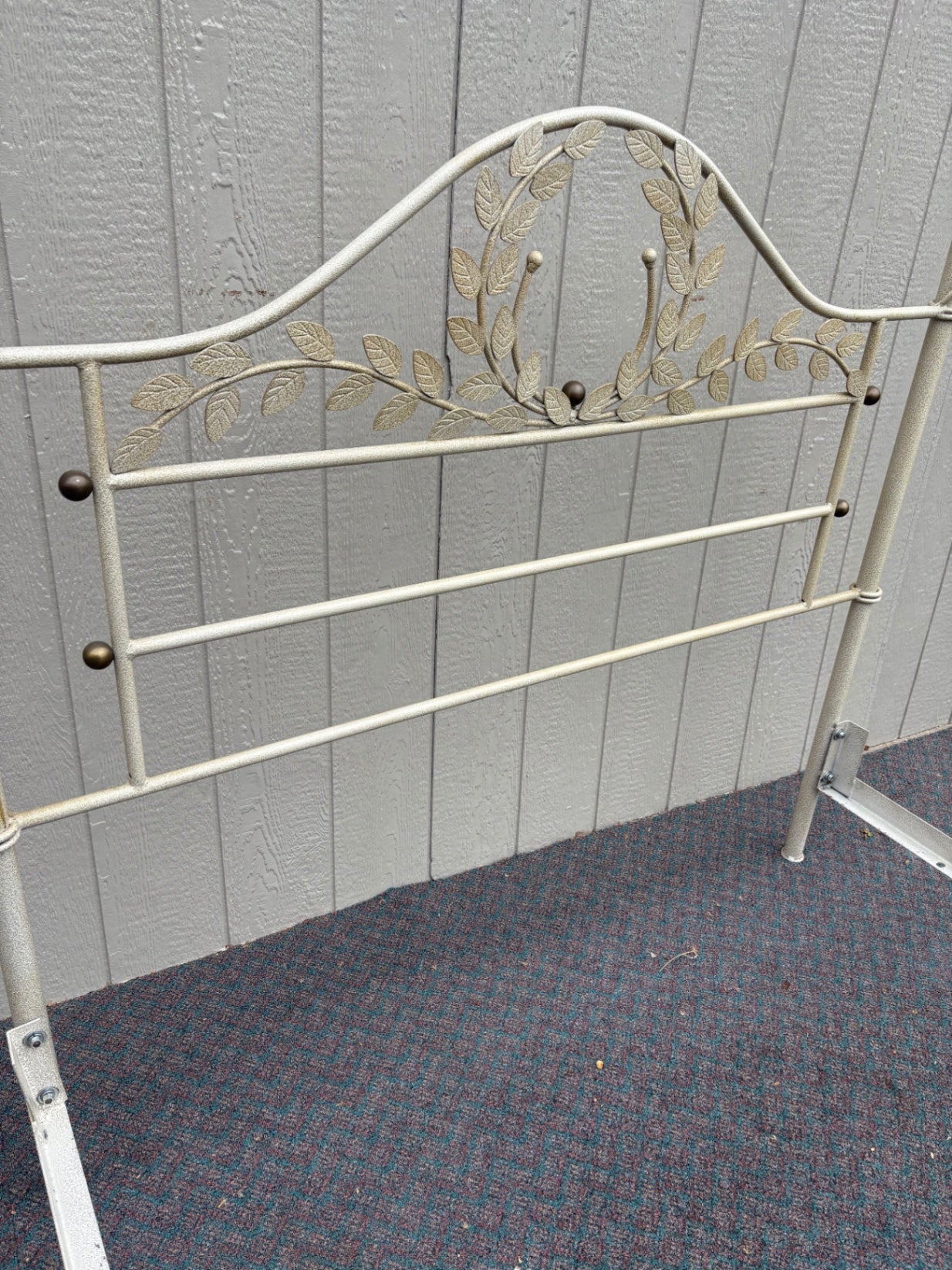Vintage Iron Queen Size Canopy Bed with Leaf Motifs