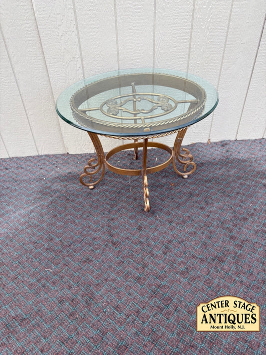 68117 Elegant Round Glass Top Side Table with Ornate Metal Base