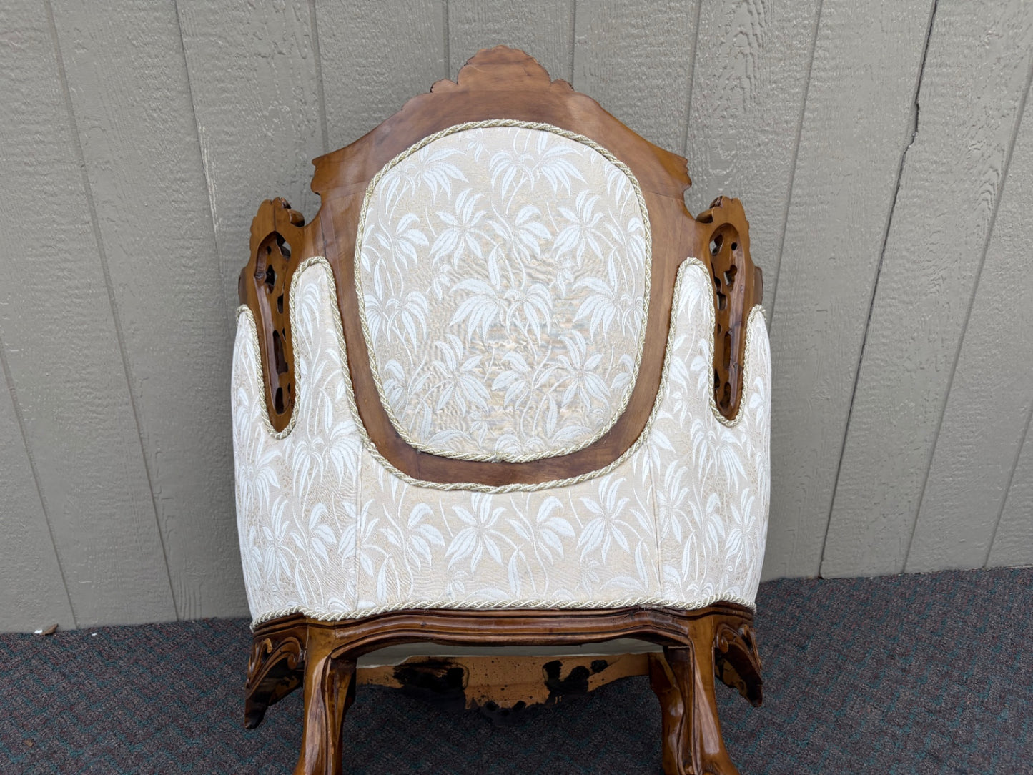 67670 Pair of Victorian Revival Armchairs with Carved Wood Frames