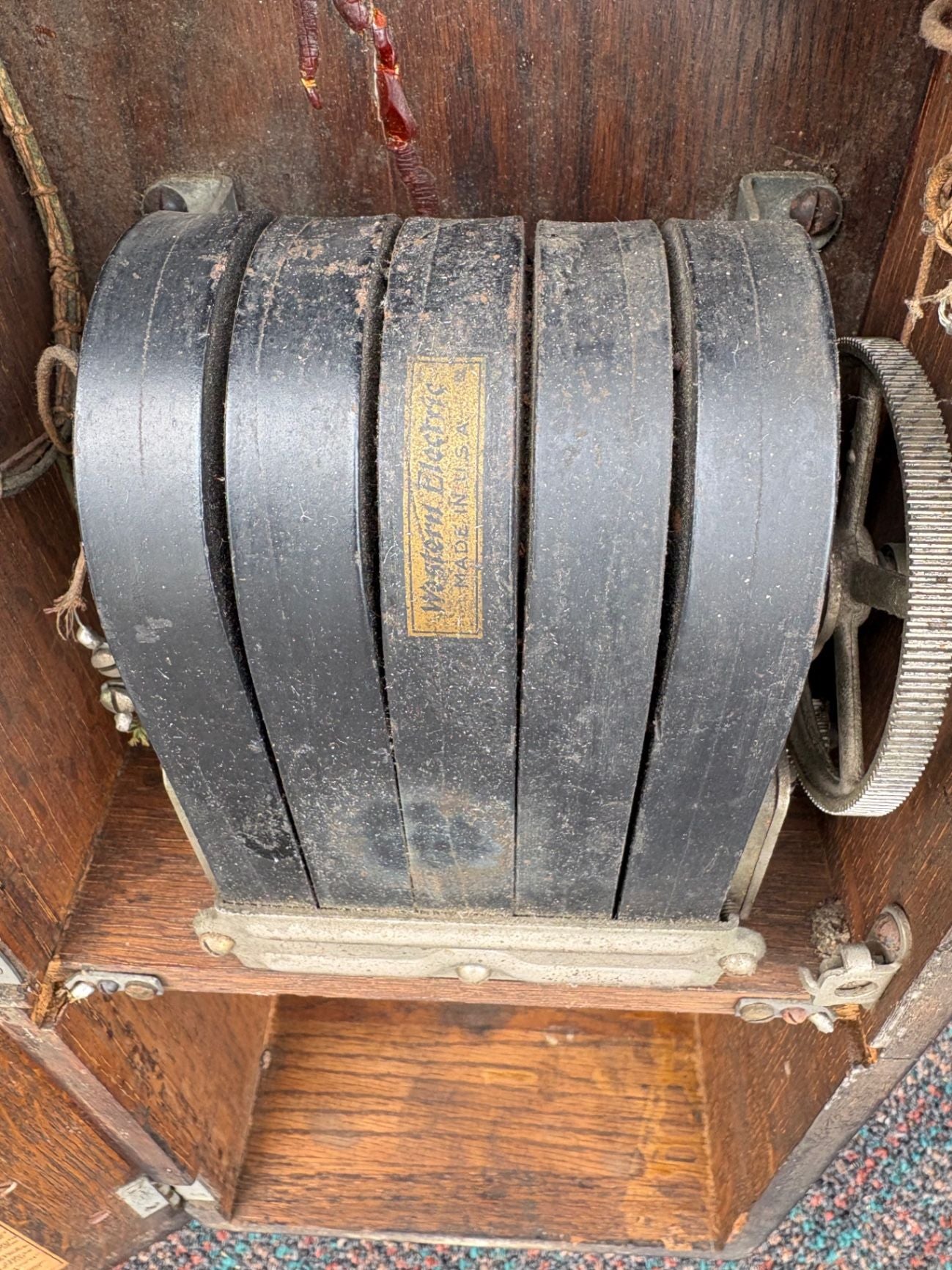 67690 Antique Western Electric Oak Wall Phone with Crank, Early 1900s