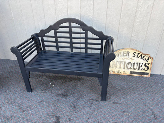 67483  Black Painted Wood Loveseat Bench with Slatted Design FOLDS Up