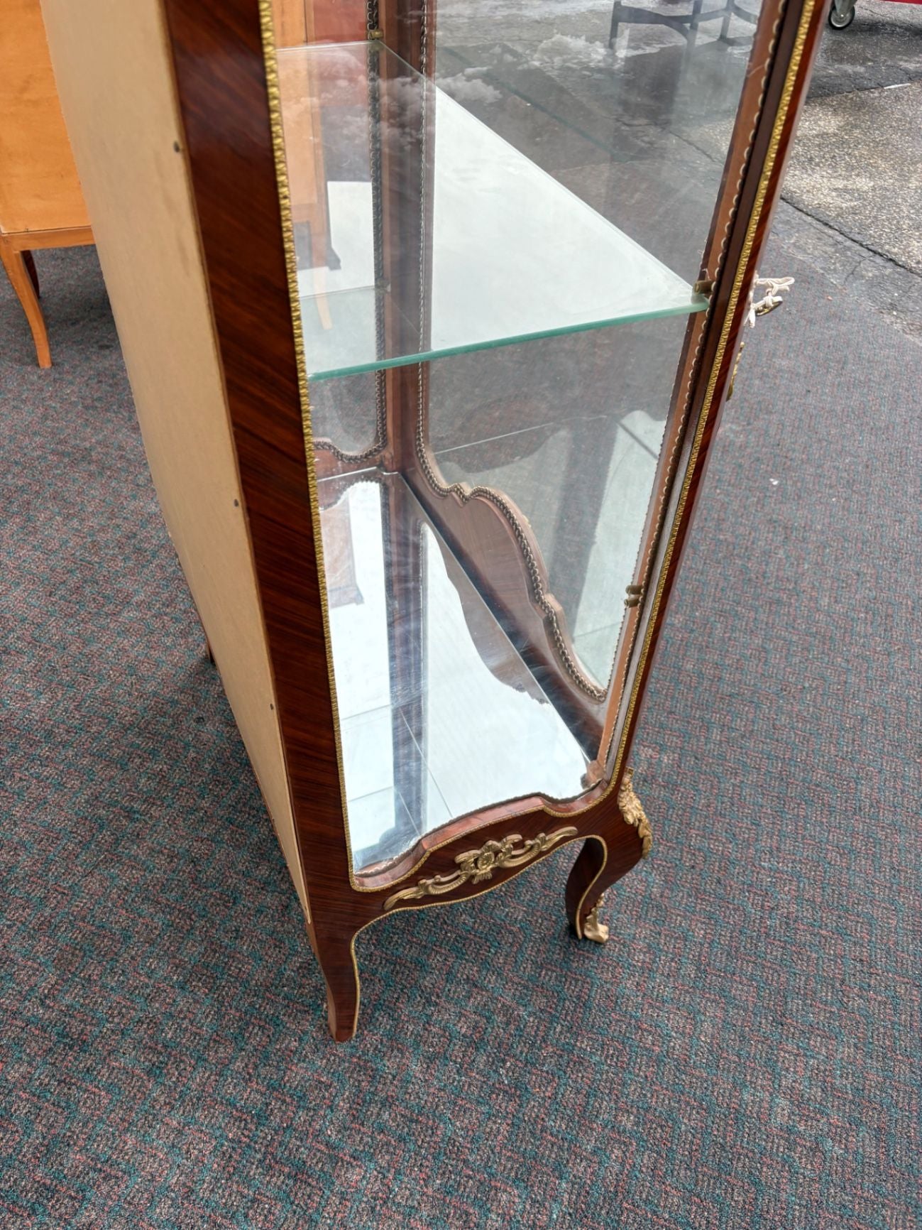 67322  Louis XV Style Curio Display Cabinet with Gilt Ormolu Accents