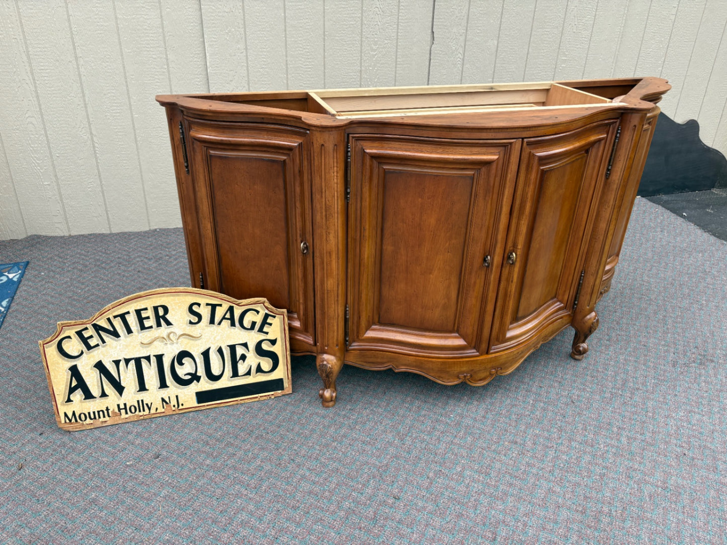 Century French Provincial Marble Top Buffet in Rich Cherry Finish