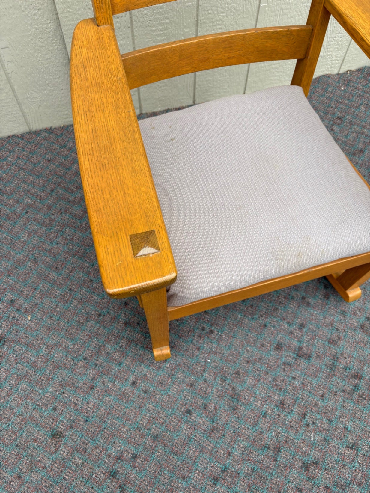Mission Style Oak Rocking Chair with Upholstered Seat