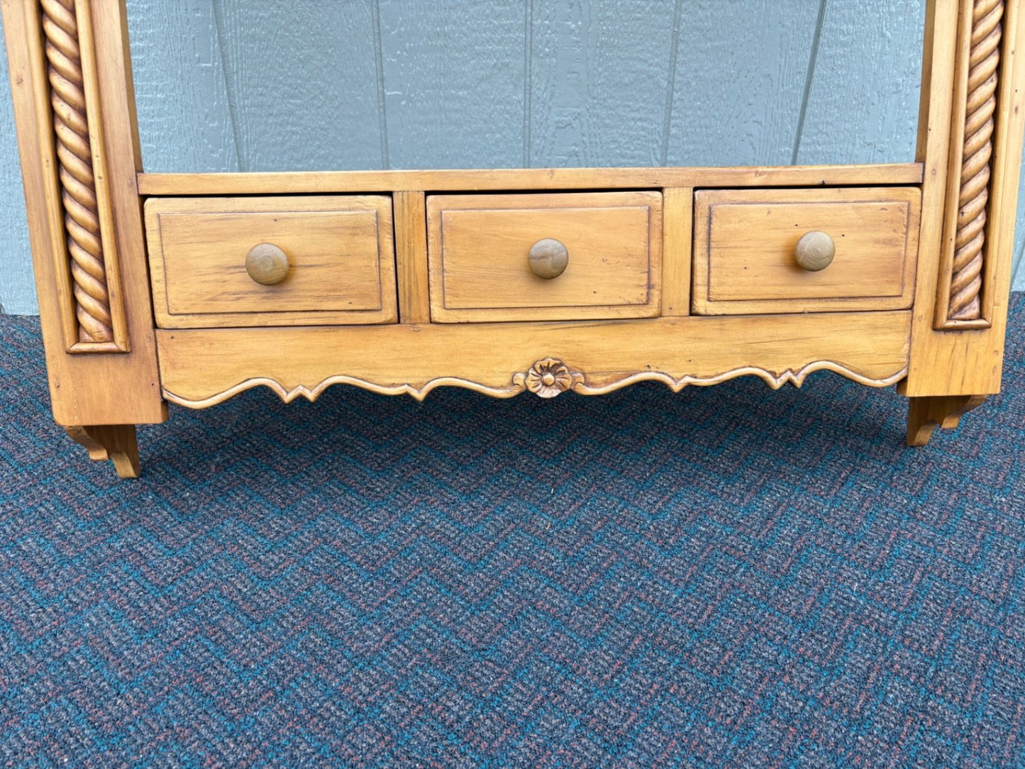 67550 Hand-Carved Wood Wall Shelf with Drawers, Ornate Vintage Style