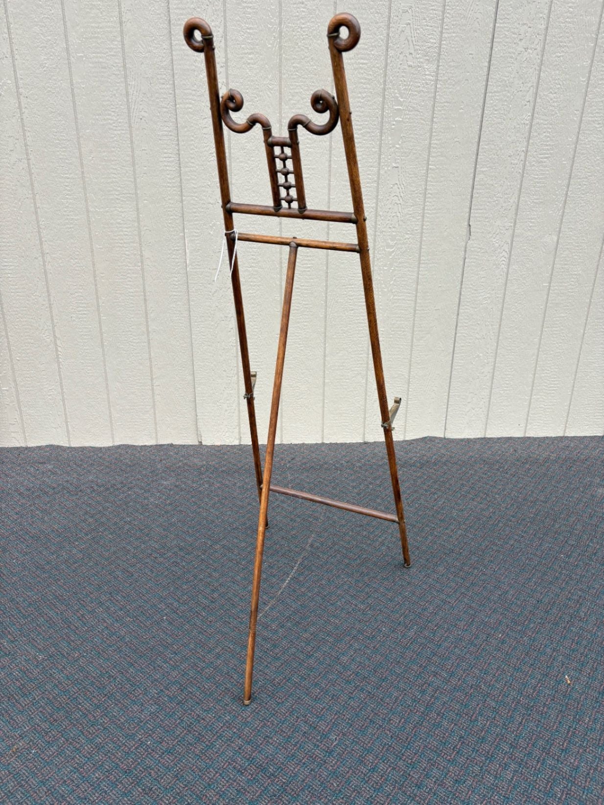 66382  Antique Victorian Stick and Ball Easel with Brass Accents