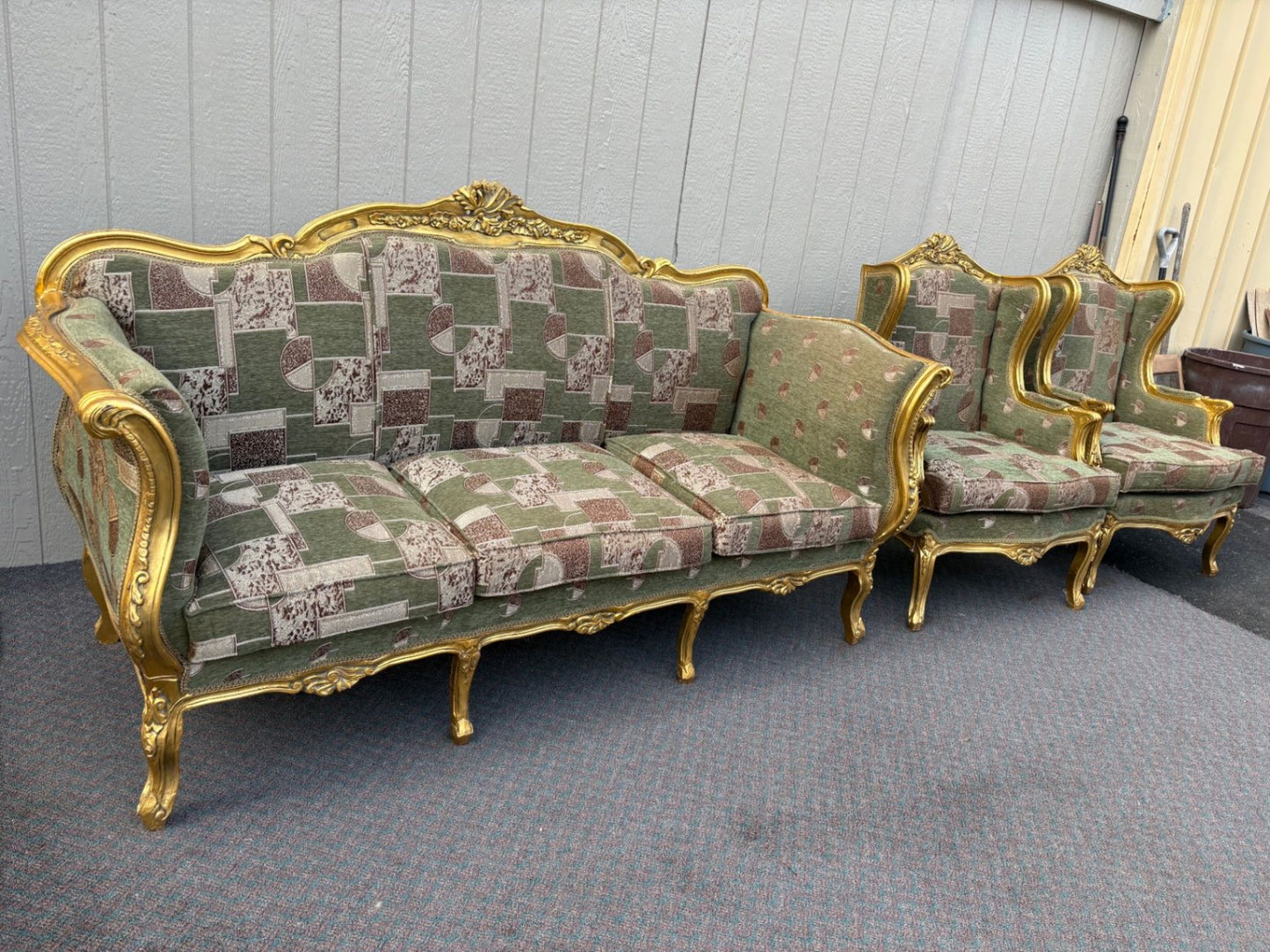67517 Elegant Vintage French Provincial Gold Gilt Sofa with Tapestry Upholstery