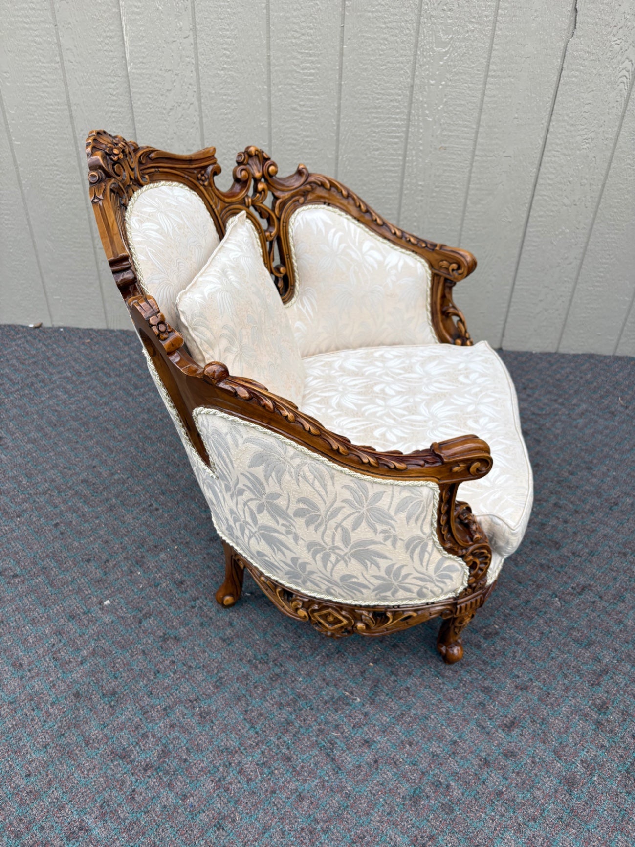 67670 Pair of Victorian Revival Armchairs with Carved Wood Frames