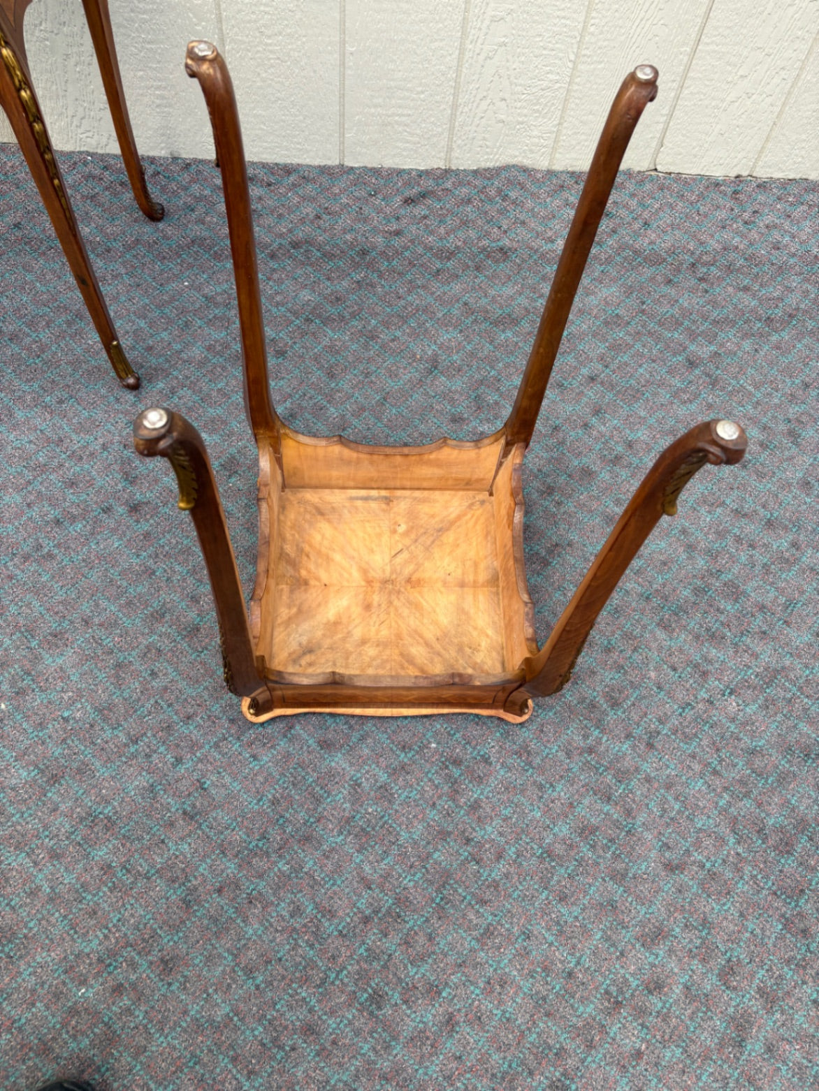 68095 Pair of French Louis XV Style Inlaid Marquetry Side Tables