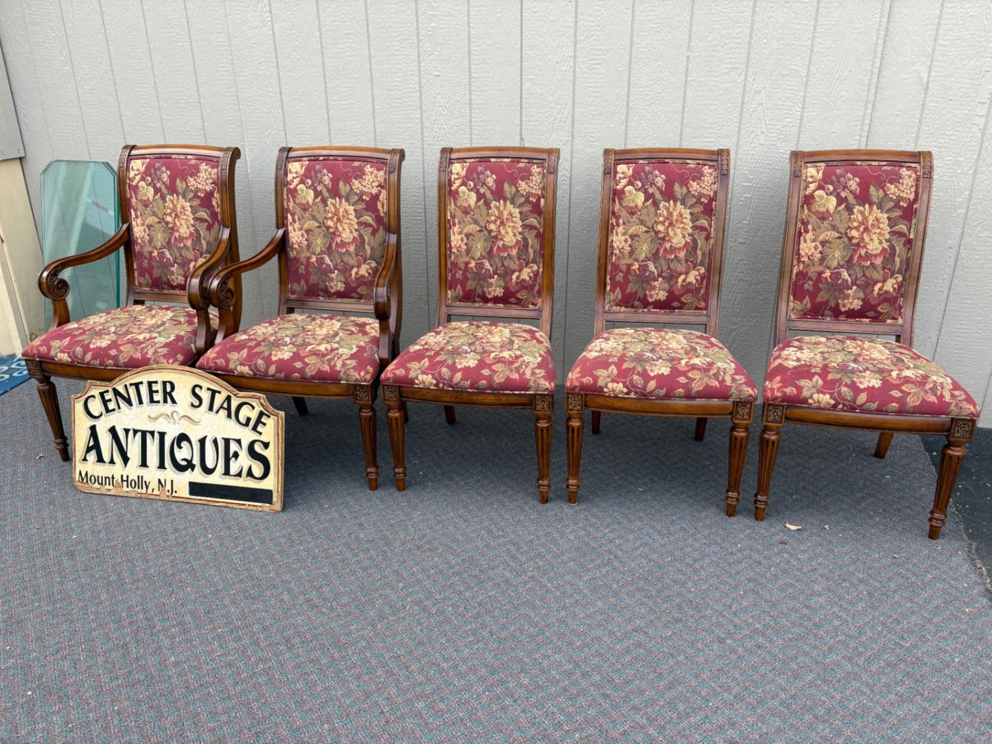 67666 Set of 5 Ethan Allen Dining Chairs with Floral Upholstery