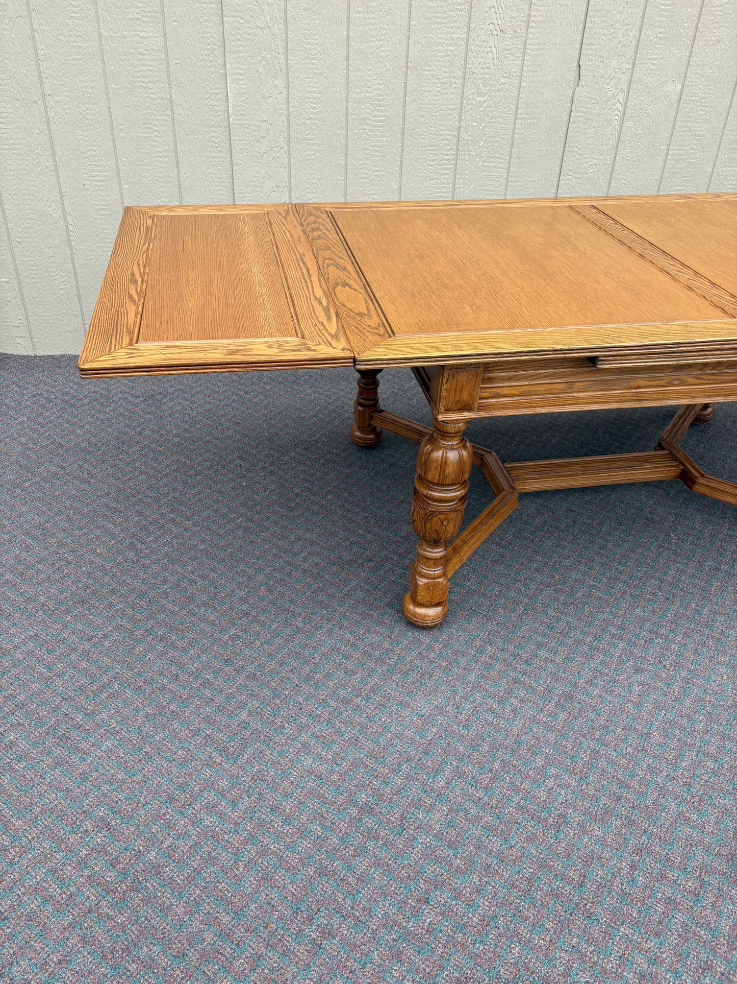67732 Antique Oak Dining Table with Four Upholstered Chairs Set