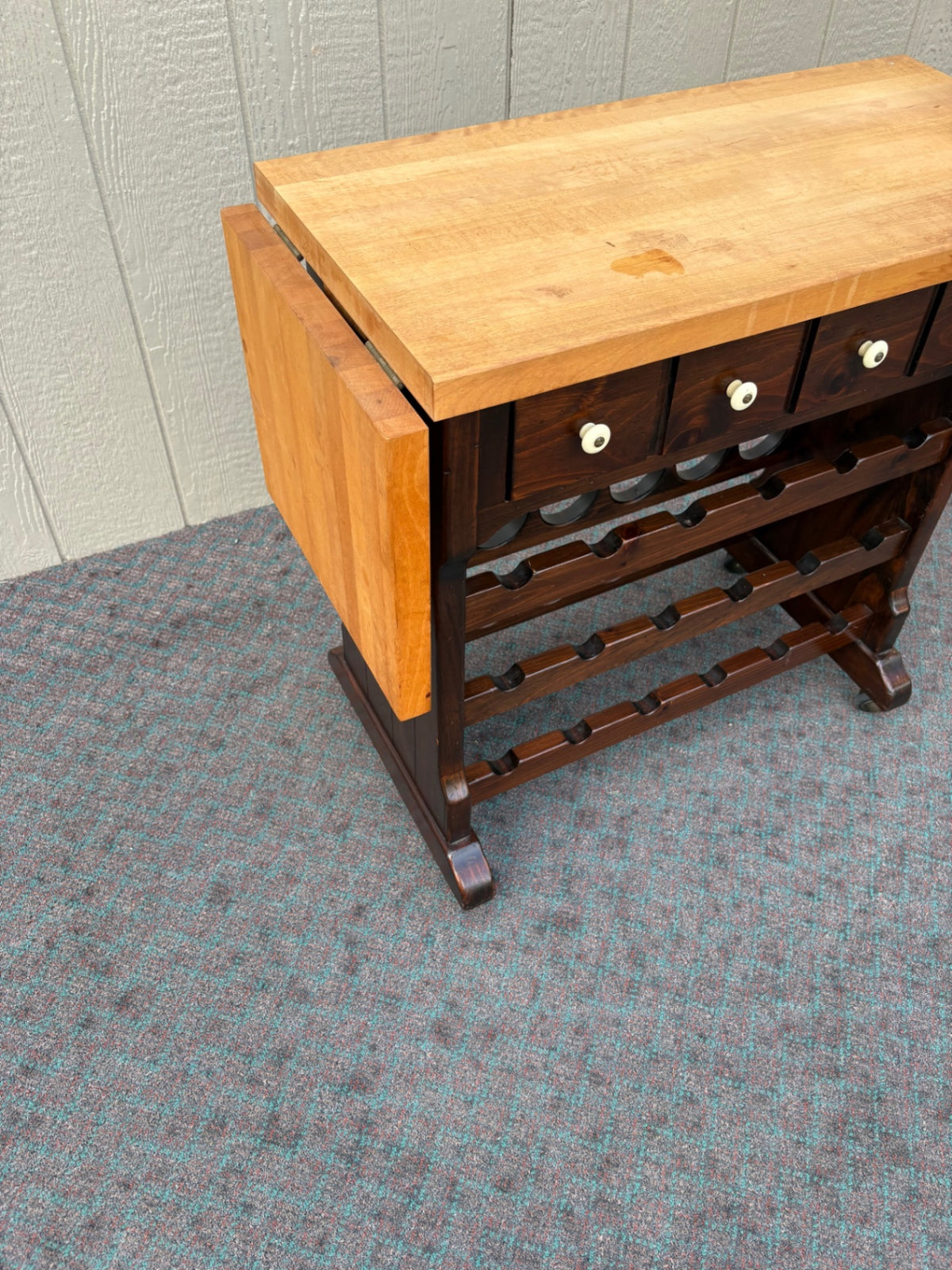 68056 Ethan Allen Drop-Leaf Wine Cart with Glass Rack and Drawers