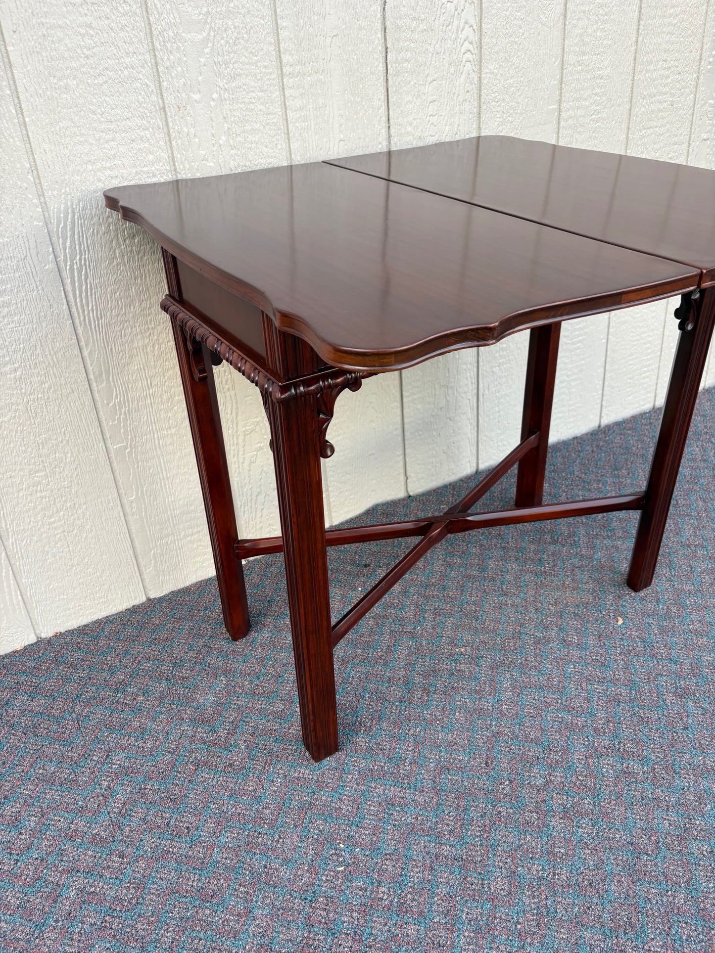 67745 Elegant Mahogany Flip Top Console Table with Brass Hardware