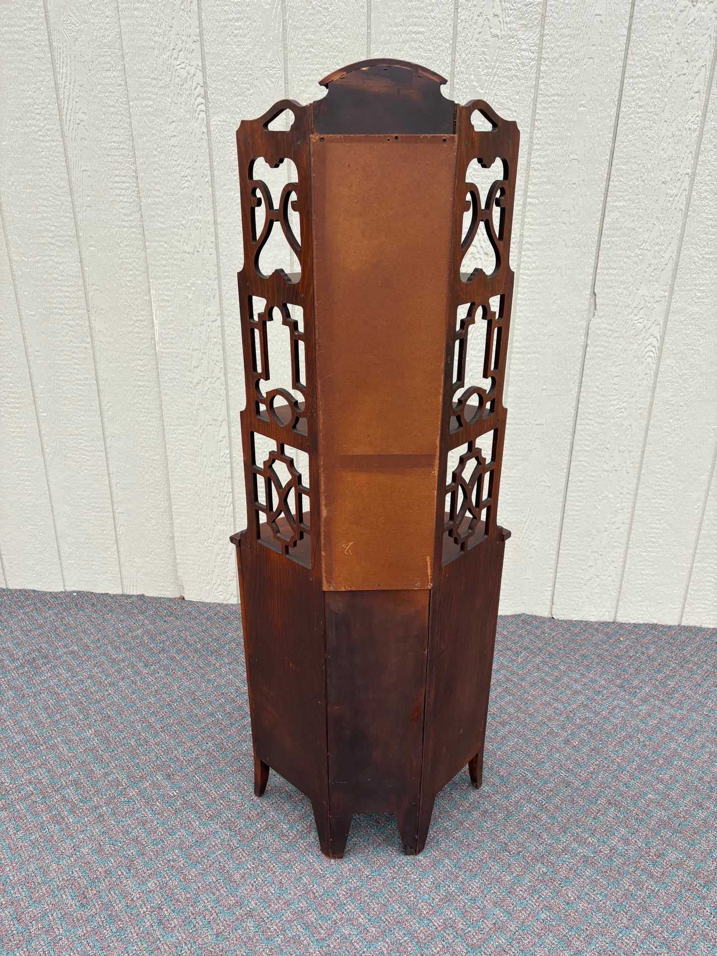 67739 Antique Mahogany Corner Shelf with Ornate Openwork Design
