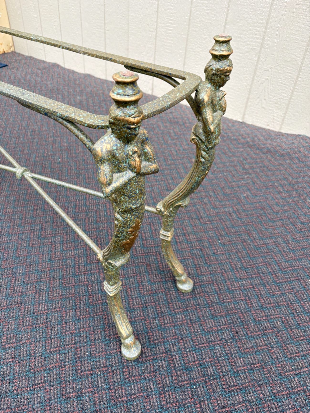 65667 Vintage Glass Top Console Table with Brass Figural Base