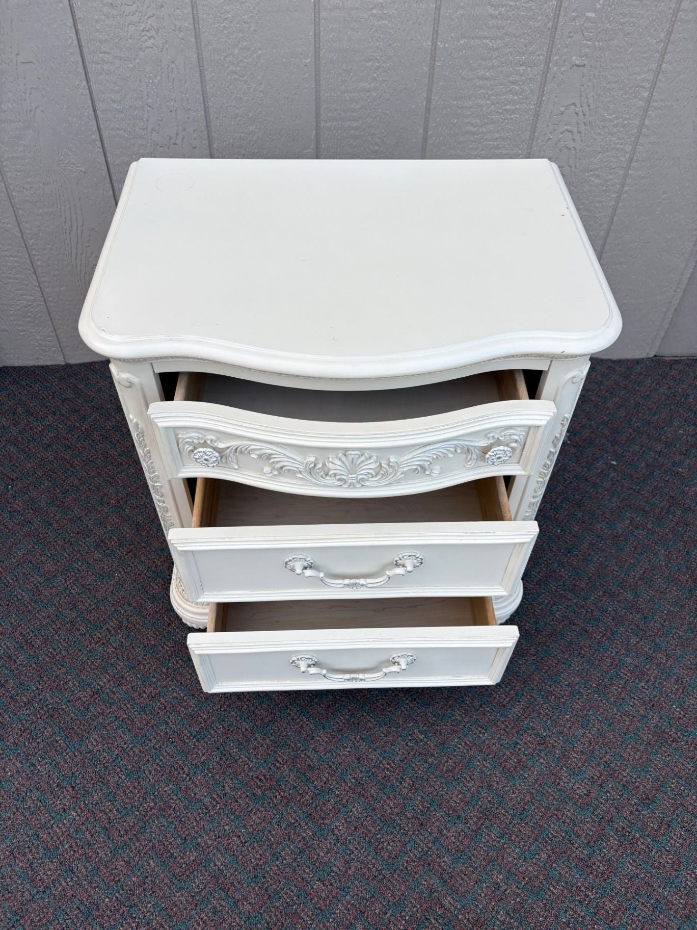 67447 Vintage French Provincial White Nightstand with Ornate Details