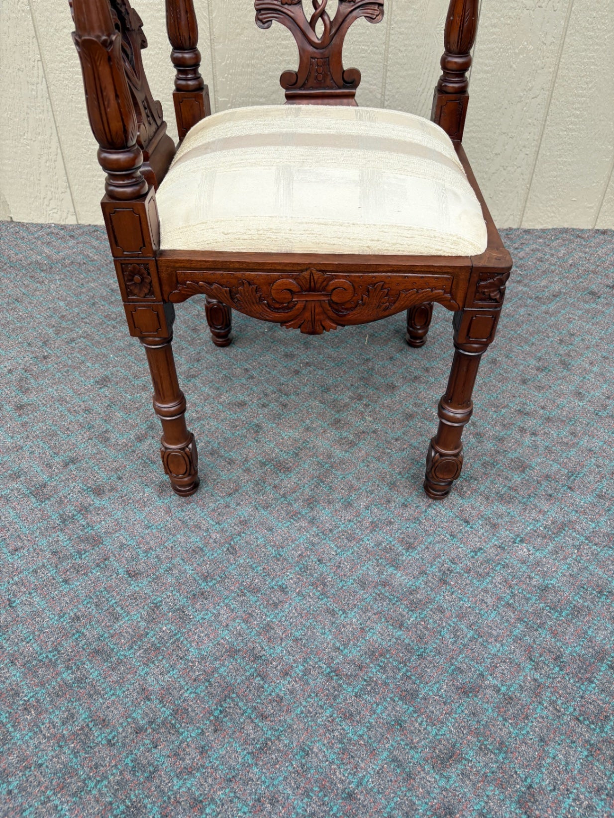 68029 Victorian Carved Mahogany Corner Chair with Upholstered Seat