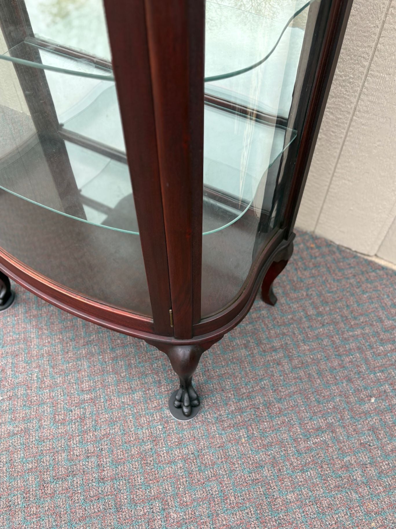 67681 Mahogany Serpentine China Cabinet with Claw Feet, 1930s