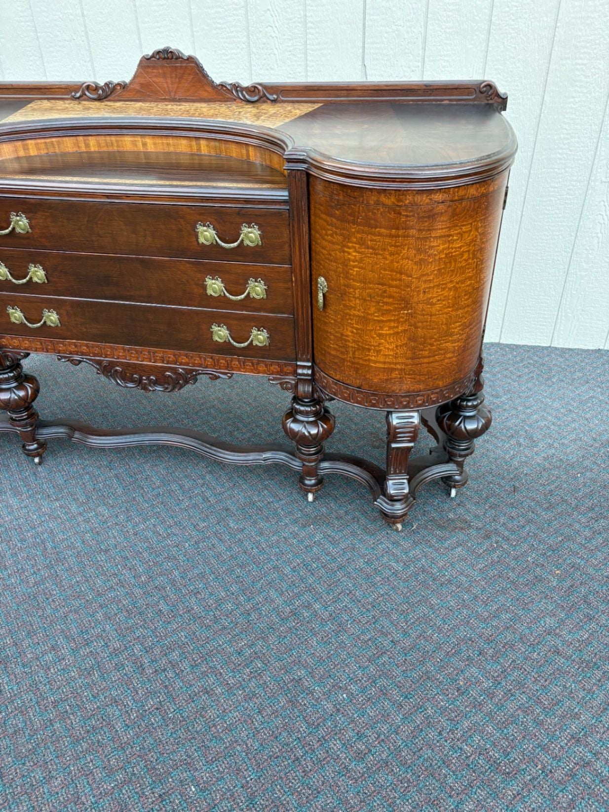 67513  Antique Victorian Sideboard Buffet with Ornate Carved Mahogany