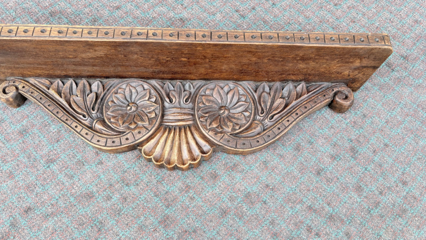 68071 Ornate Carved Oak Wall Shelf with Floral Design