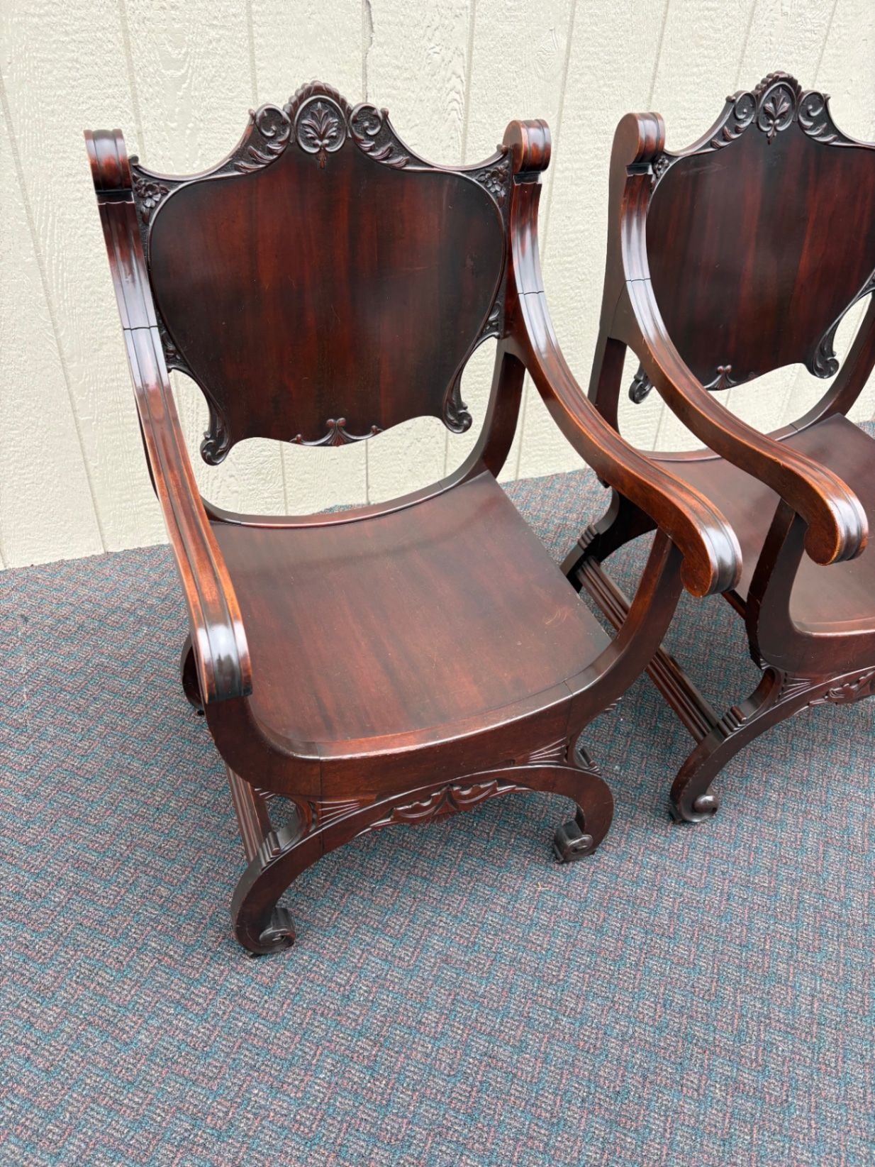 67539  Antique Empire Mahogany U-Back Chair with Ornate Carvings