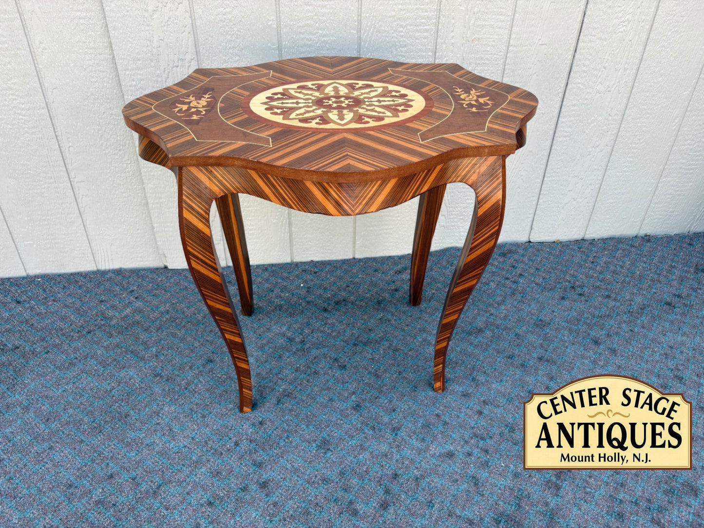 Exquisite Inlaid Side Table with Marquetry Design, French Style