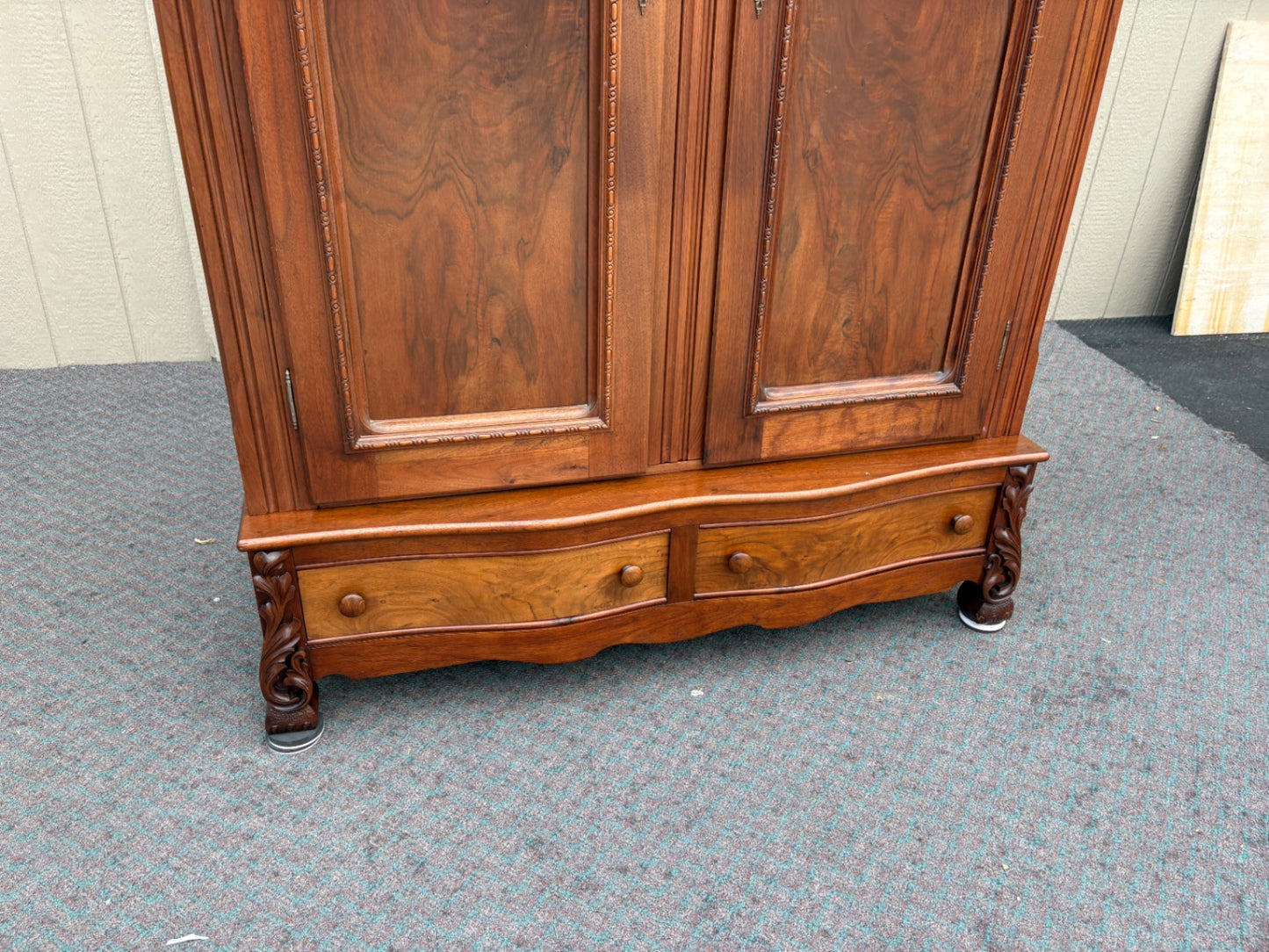 67752  Victorian Mahogany Wardrobe with Ornate Carvings and Drawers