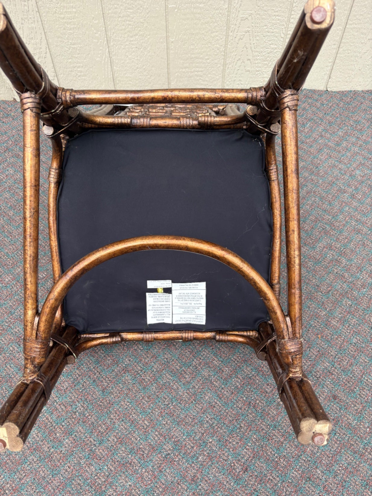 Vintage Chippendale Style Rattan Chair with Upholstered Seat
