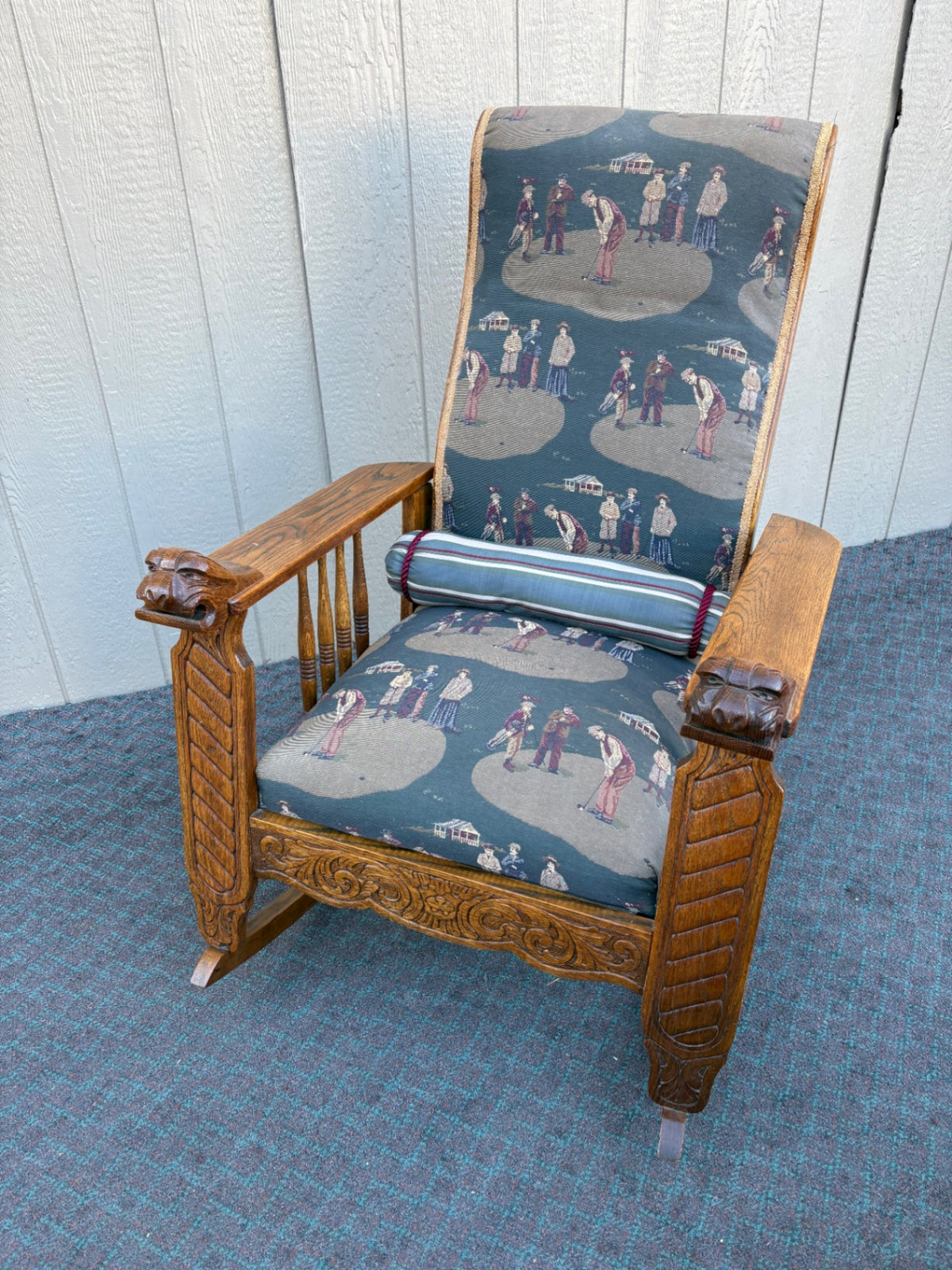68235 Victorian Oak Morris Rocking Chair with Lion Carvings