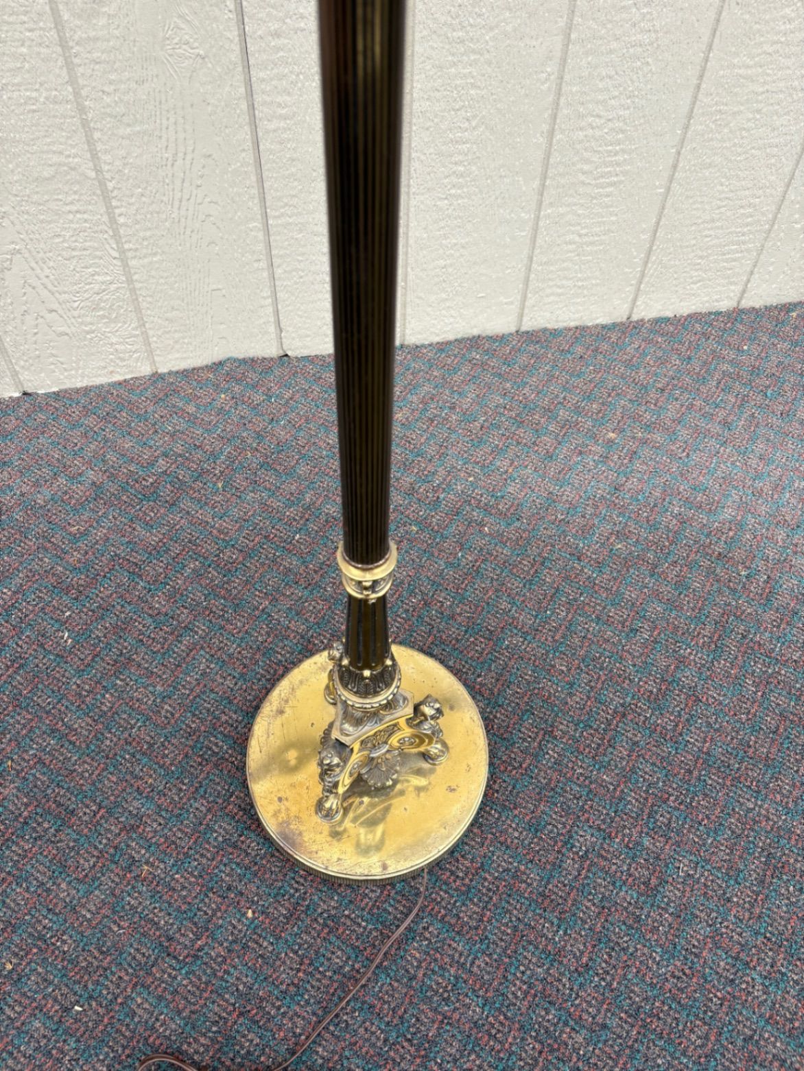 Vintage Brass Torchiere Floor Lamp with Frosted Glass Shade