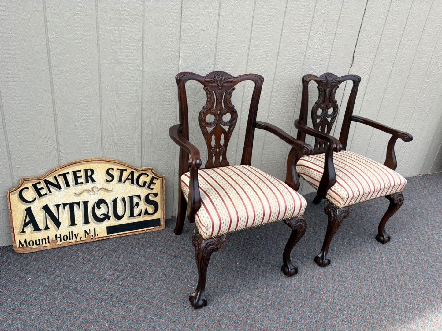 67495 Pair of Rway Chippendale Style Mahogany Armchairs